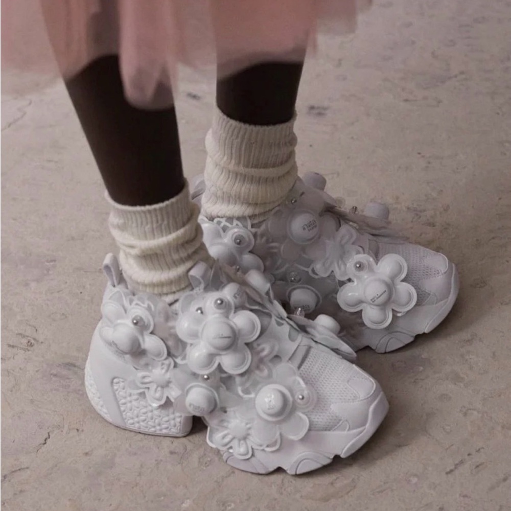 Comme des Garcons White Floral Platform Shoes